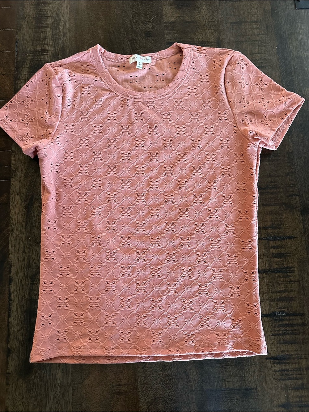 Heart ❤️ Hips Pink Eyelet Short Sleeve Crewneck Tee